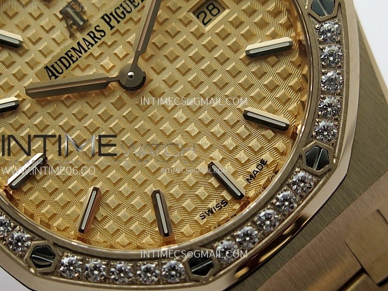 Lady Royal Oak 33mm 67651 Diamonds Bezel RG ZF 1:1 Best Edition RG Textured Dial on RG Bracelet RONDA Quartz
