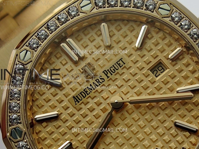 Lady Royal Oak 33mm 67651 Diamonds Bezel RG ZF 1:1 Best Edition RG Textured Dial on RG Bracelet RONDA Quartz