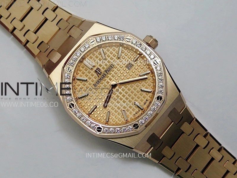 Lady Royal Oak 33mm 67651 Diamonds Bezel RG ZF 1:1 Best Edition RG Textured Dial on RG Bracelet RONDA Quartz