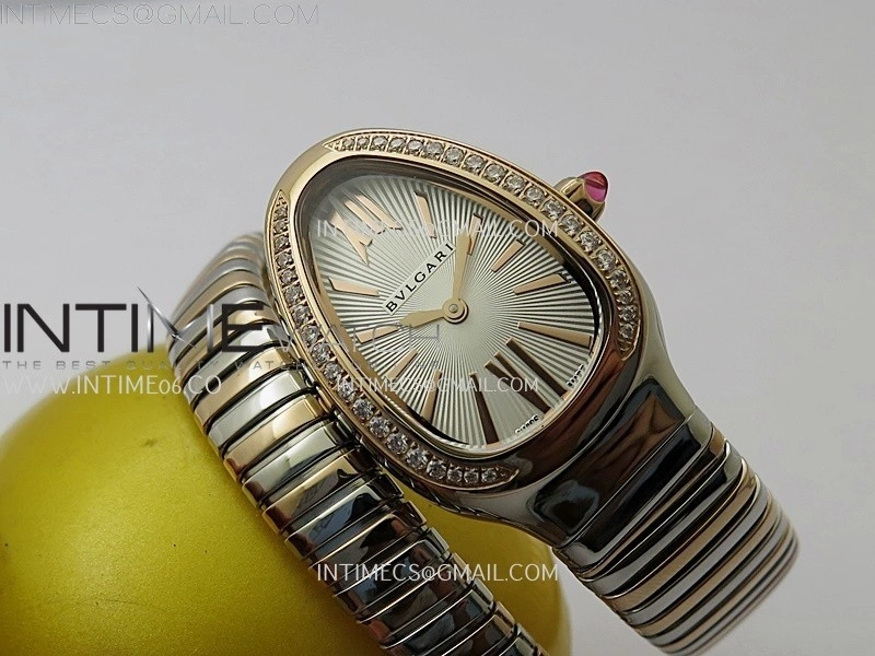 Serpenti 35mm Diamonds Bezel SS RG BVF 1:1 Best Edition Silver Dial on SS RG Bracelet Ronda Quartz