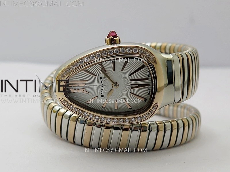Serpenti 35mm Diamonds Bezel SS RG BVF 1:1 Best Edition Silver Dial on SS RG Bracelet Ronda Quartz