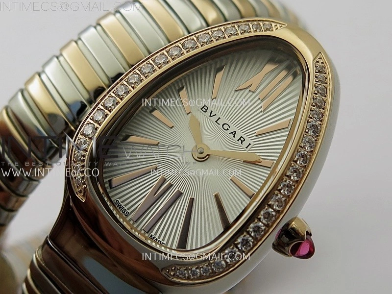 Serpenti 35mm Diamonds Bezel SS RG BVF 1:1 Best Edition Silver Dial on SS RG Bracelet Ronda Quartz