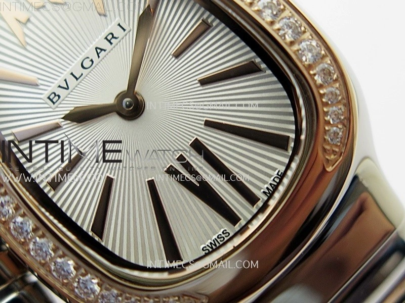 Serpenti 35mm Diamonds Bezel SS RG BVF 1:1 Best Edition Silver Dial on SS RG Bracelet Ronda Quartz