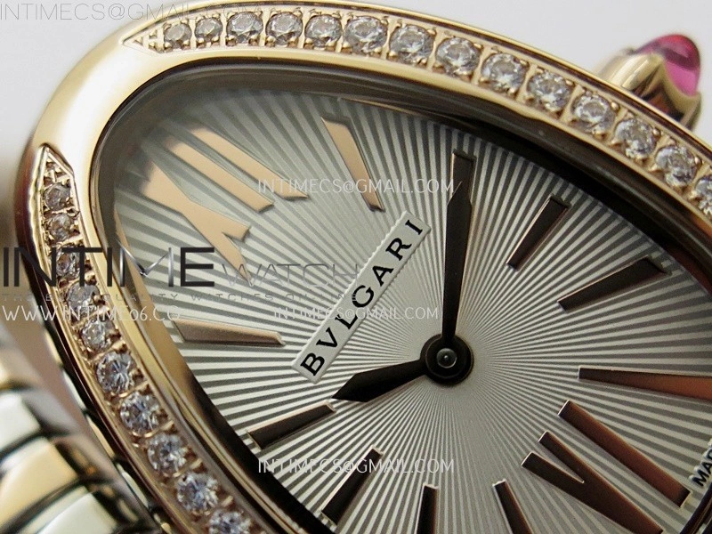 Serpenti 35mm Diamonds Bezel SS RG BVF 1:1 Best Edition Silver Dial on SS RG Bracelet Ronda Quartz