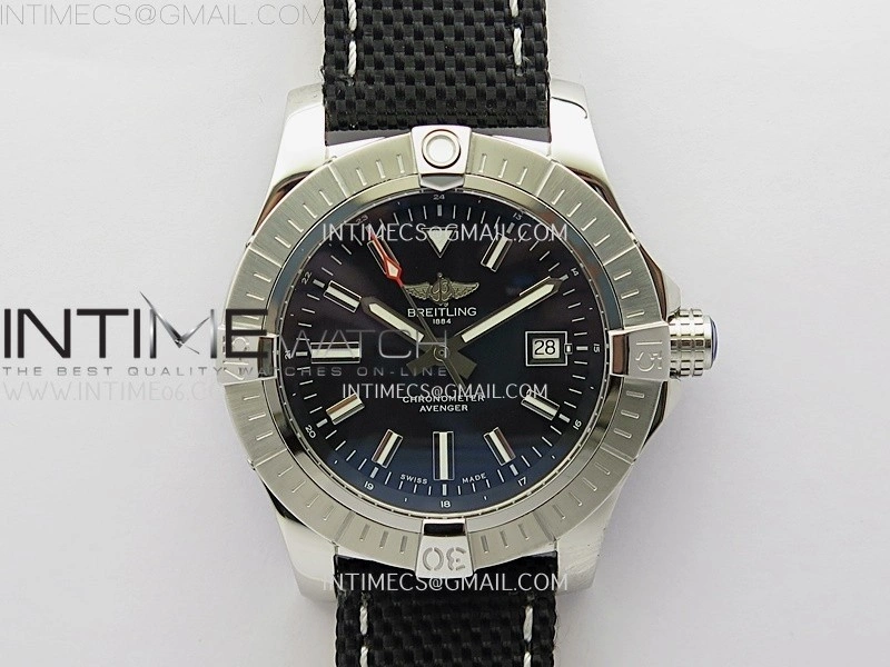 Avenger Automatic 43mm SS TF 1:1 Best Edition Black Dial Stick Marker on Black Nylon Strap A2824