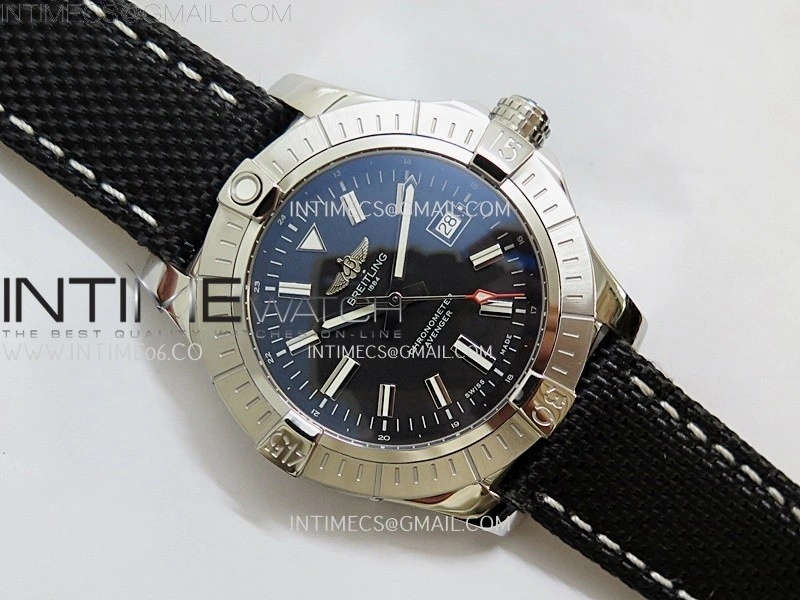 Avenger Automatic 43mm SS TF 1:1 Best Edition Black Dial Stick Marker on Black Nylon Strap A2824