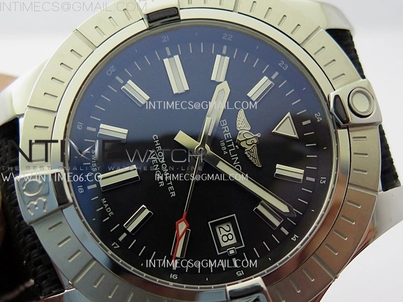 Avenger Automatic 43mm SS TF 1:1 Best Edition Black Dial Stick Marker on Black Nylon Strap A2824