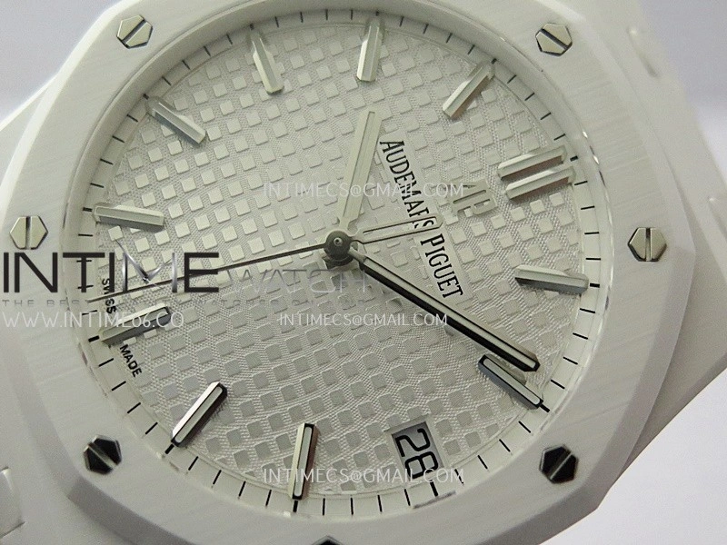 Royal Oak 15500 White Ceramic APSF 1:1 Best Edition Silver Dial On White Ceramic Bracelet SA4302 Super Clone