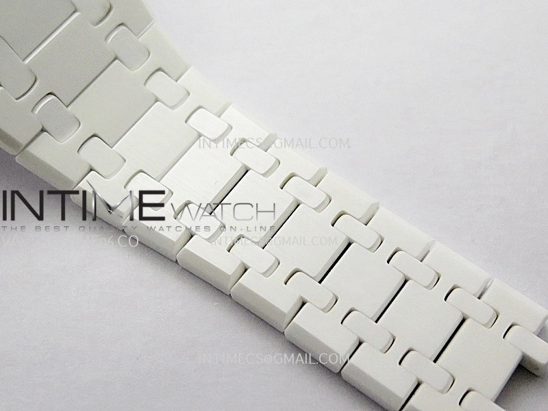 Royal Oak 15500 White Ceramic APSF 1:1 Best Edition Silver Dial On White Ceramic Bracelet SA4302 Super Clone