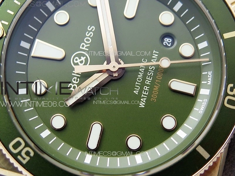 BR 03-92 Diver Ceramic Bezel Bronze B12 1:1 Best Edition Green Dial on Gray Leather Strap MIYOTA 9015