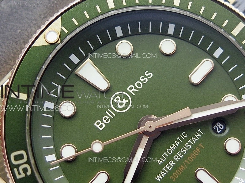 BR 03-92 Diver Ceramic Bezel Bronze B12 1:1 Best Edition Green Dial on Gray Leather Strap MIYOTA 9015