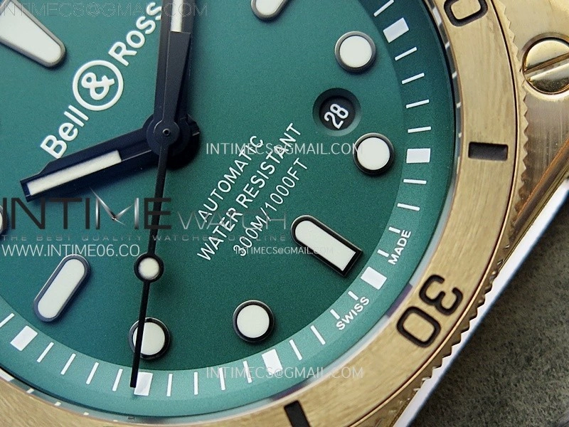 BR 03-92 Diver Ceramic Bezel Bronze B12 1:1 Best Edition Green Dial on Gray Leather Strap MIYOTA 9015