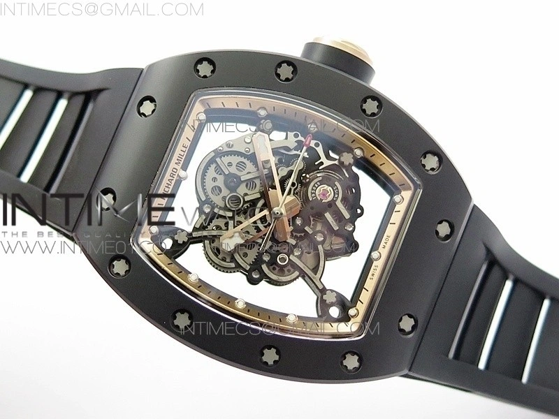 RM055 Real Ceramic Case KVF Best Edition Skeleton Dial RG Crown on Black Rubber Strap MIYOTA8215
