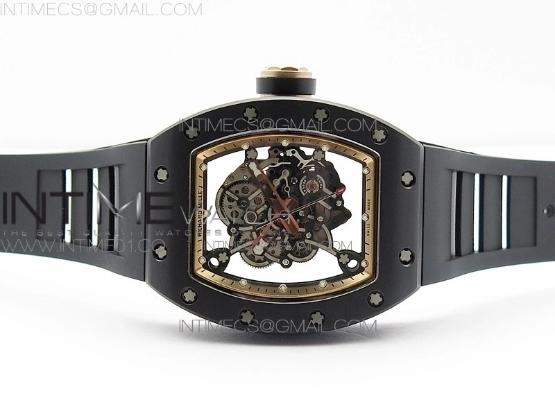 RM055 Real Ceramic Case KVF Best Edition Skeleton Dial RG Crown on Black Rubber Strap MIYOTA8215