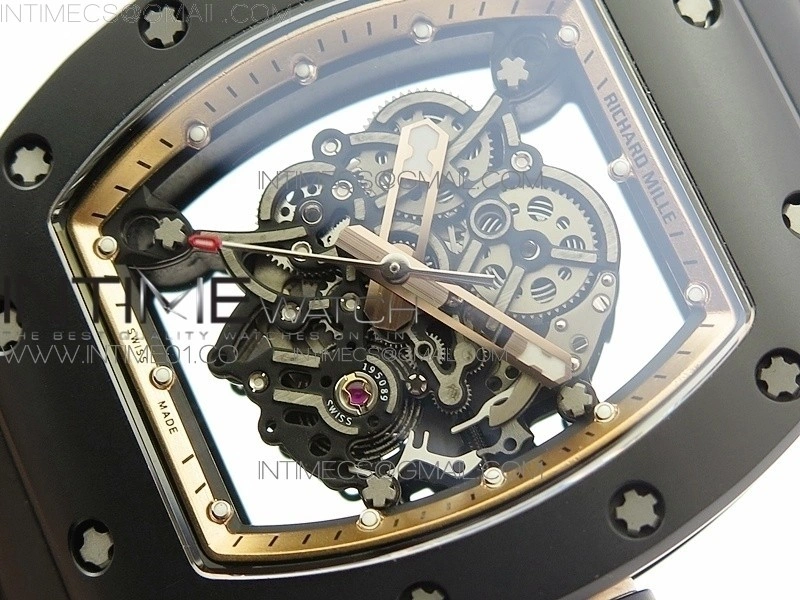 RM055 Real Ceramic Case KVF Best Edition Skeleton Dial RG Crown on Black Rubber Strap MIYOTA8215