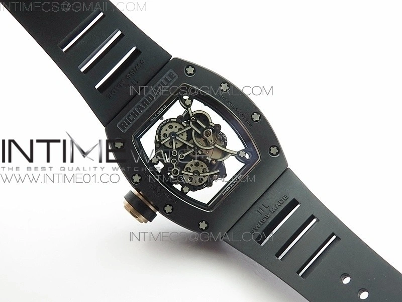 RM055 Real Ceramic Case KVF Best Edition Skeleton Dial RG Crown on Black Rubber Strap MIYOTA8215