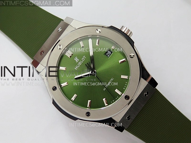 Classic Fusion 42mm Titanium JJZF 1:1 V2 Best Edition Green Dial On Green Rubber Strap