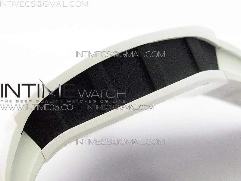 RM055 White Ceramic KVF Best Edition Skeleton Dial Blue Crown on White Rubber Strap MIYOTA8215 V3