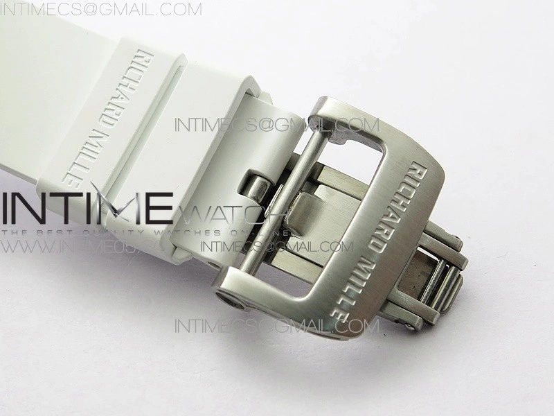 RM055 White Ceramic KVF Best Edition Skeleton Dial Blue Crown on White Rubber Strap MIYOTA8215 V3