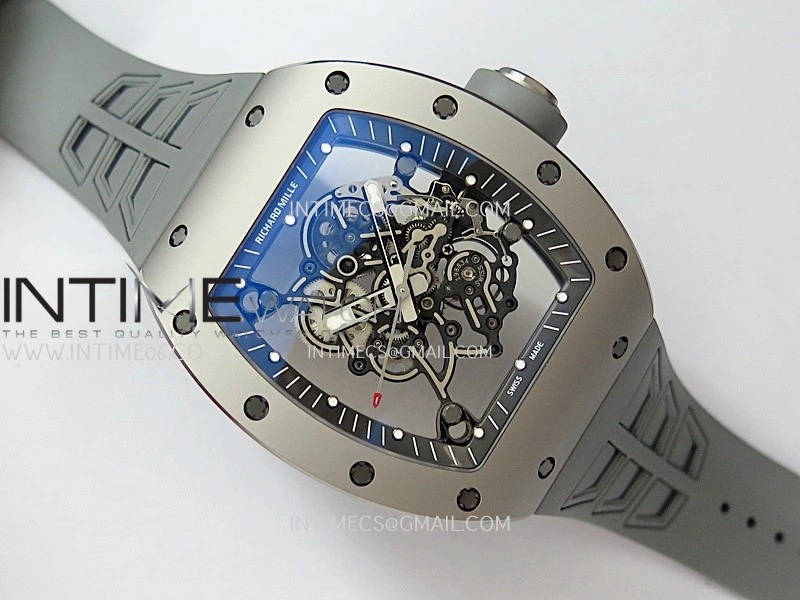 RM055 Gray Ceramic Umi Office 1:1 Best Edition Skeleton Dial Black Rubber Strap RMUL2 Super Clone