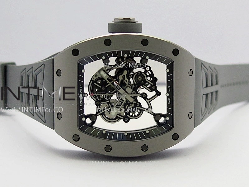 RM055 Gray Ceramic Umi Office 1:1 Best Edition Skeleton Dial Black Rubber Strap RMUL2 Super Clone