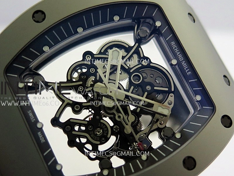RM055 Gray Ceramic Umi Office 1:1 Best Edition Skeleton Dial Black Rubber Strap RMUL2 Super Clone