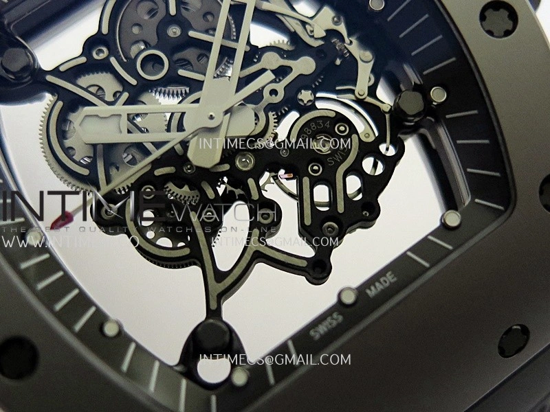 RM055 Gray Ceramic Umi Office 1:1 Best Edition Skeleton Dial Black Rubber Strap RMUL2 Super Clone
