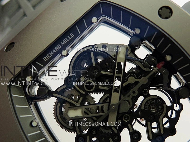 RM055 Gray Ceramic Umi Office 1:1 Best Edition Skeleton Dial Black Rubber Strap RMUL2 Super Clone