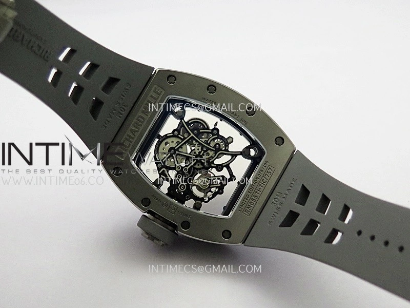 RM055 Gray Ceramic Umi Office 1:1 Best Edition Skeleton Dial Black Rubber Strap RMUL2 Super Clone