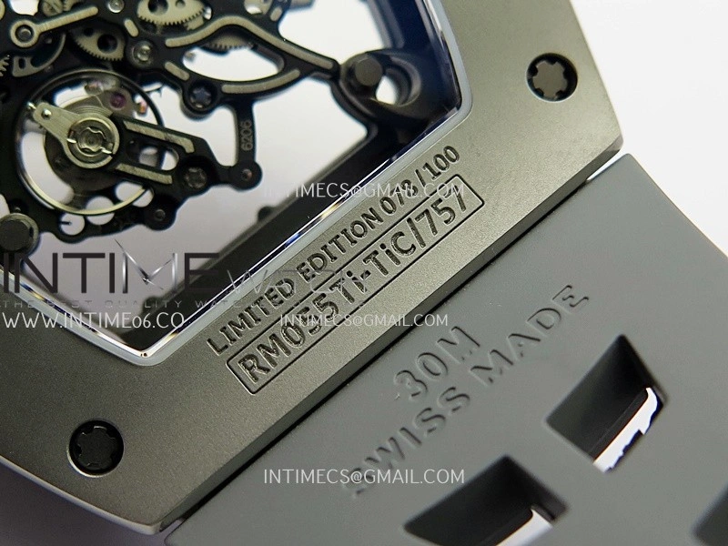 RM055 Gray Ceramic Umi Office 1:1 Best Edition Skeleton Dial Black Rubber Strap RMUL2 Super Clone