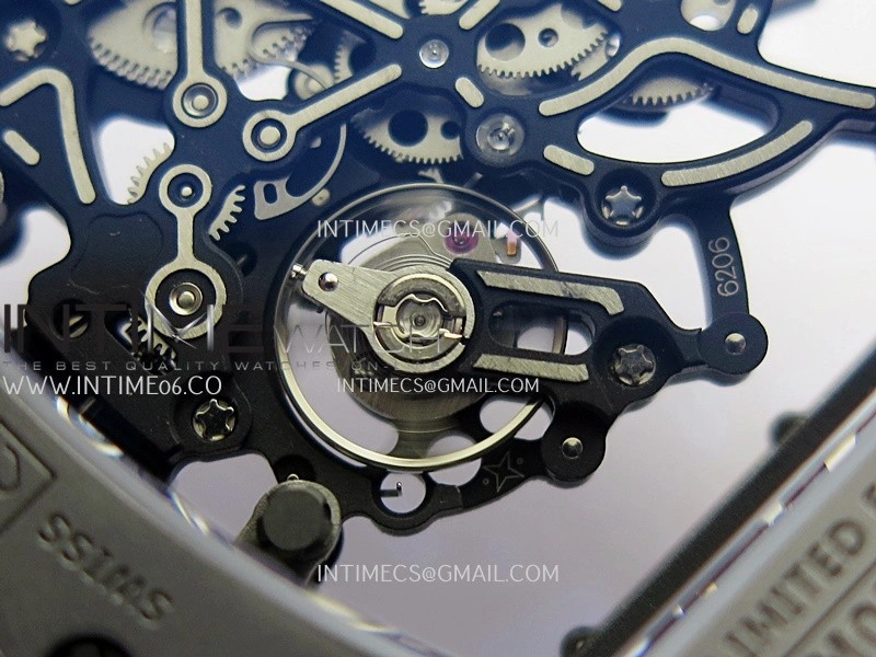 RM055 Gray Ceramic Umi Office 1:1 Best Edition Skeleton Dial Black Rubber Strap RMUL2 Super Clone