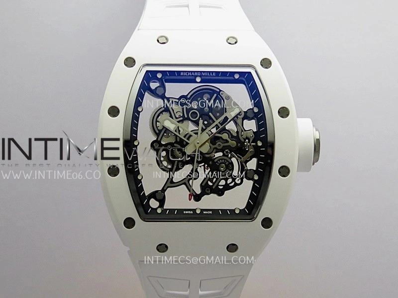RM055 White Ceramic Umi Office 1:1 Best Edition Skeleton Dial White Rubber Strap RMUL2 Super Clone