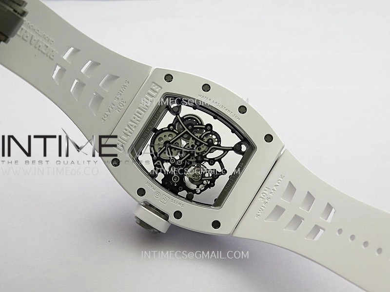 RM055 White Ceramic Umi Office 1:1 Best Edition Skeleton Dial White Rubber Strap RMUL2 Super Clone