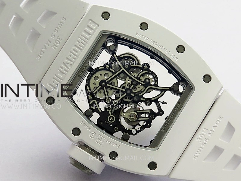 RM055 White Ceramic Umi Office 1:1 Best Edition Skeleton Dial White Rubber Strap RMUL2 Super Clone