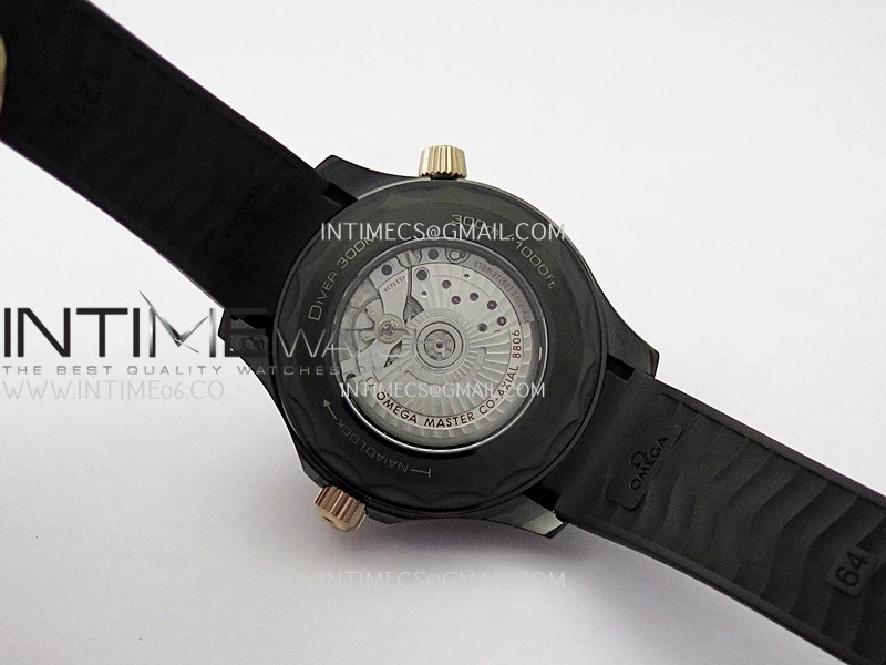 Seamaster Diver 300M Black Ceramic RG ORF 1:1 Best Edition Black Dial On Black Rubber Strap Super Clone Asian 8806