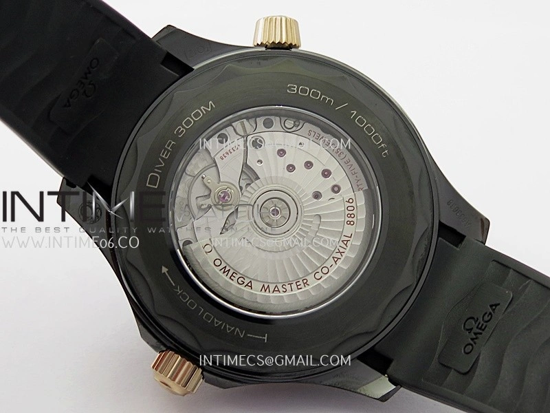 Seamaster Diver 300M Black Ceramic RG ORF 1:1 Best Edition Black Dial On Black Rubber Strap Super Clone Asian 8806