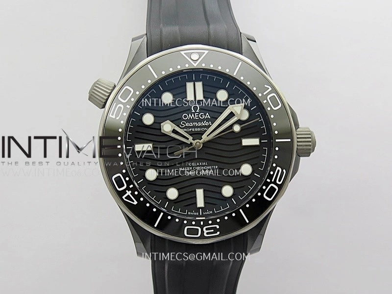 Seamaster Diver 300M Black Ceramic SS ORF 1:1 Best Edition Black Dial On Black Rubber Strap Super Clone Asian 8806