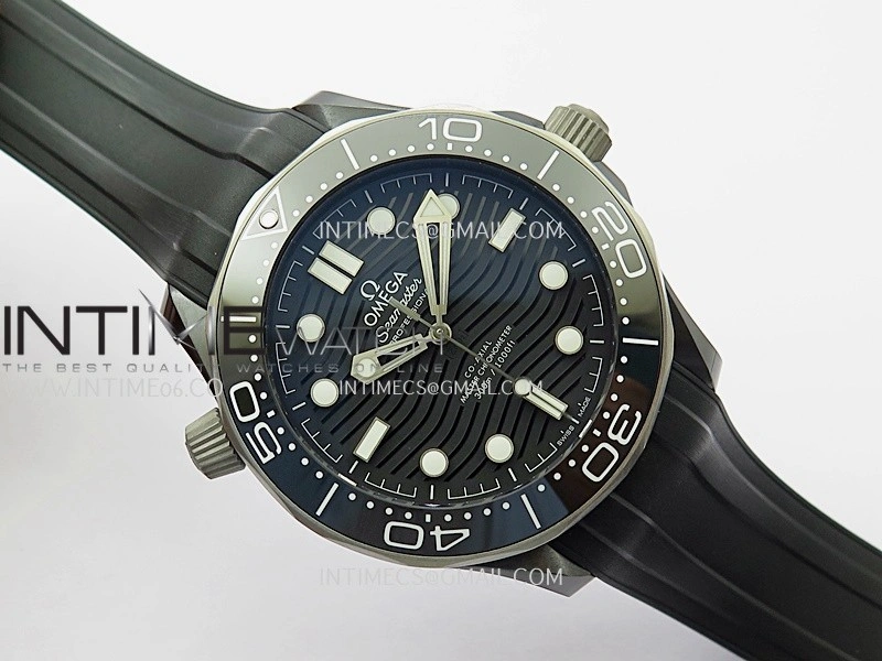 Seamaster Diver 300M Black Ceramic SS ORF 1:1 Best Edition Black Dial On Black Rubber Strap Super Clone Asian 8806
