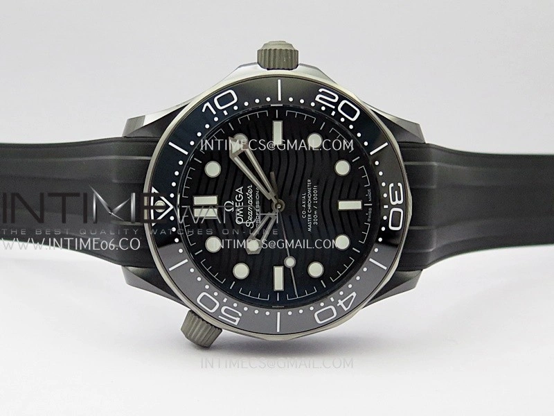 Seamaster Diver 300M Black Ceramic SS ORF 1:1 Best Edition Black Dial On Black Rubber Strap Super Clone Asian 8806