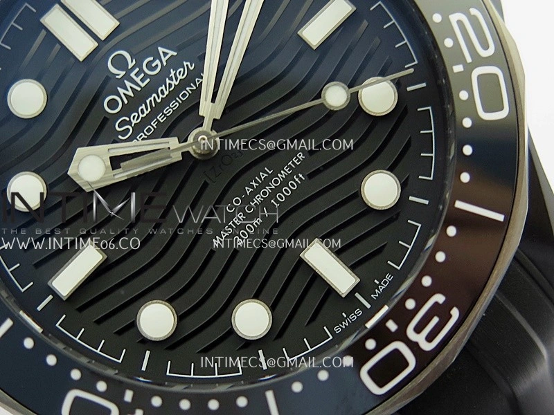 Seamaster Diver 300M Black Ceramic SS ORF 1:1 Best Edition Black Dial On Black Rubber Strap Super Clone Asian 8806