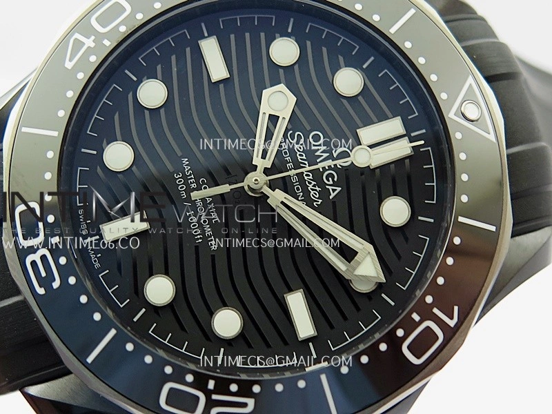 Seamaster Diver 300M Black Ceramic SS ORF 1:1 Best Edition Black Dial On Black Rubber Strap Super Clone Asian 8806