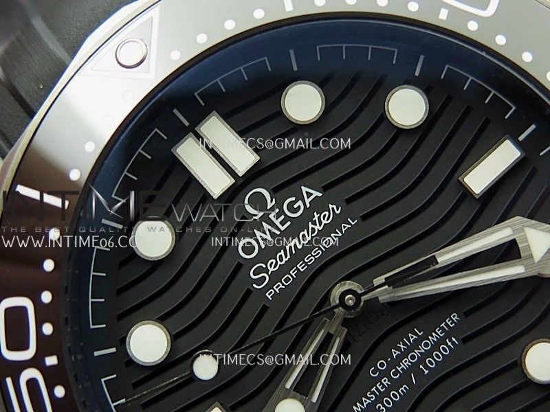 Seamaster Diver 300M Black Ceramic SS ORF 1:1 Best Edition Black Dial On Black Rubber Strap Super Clone Asian 8806