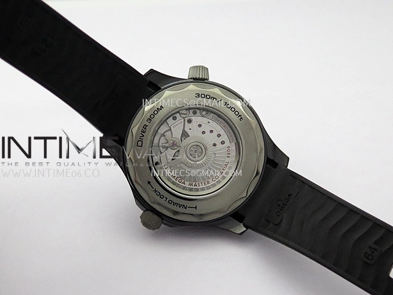 Seamaster Diver 300M Black Ceramic SS ORF 1:1 Best Edition Black Dial On Black Rubber Strap Super Clone Asian 8806