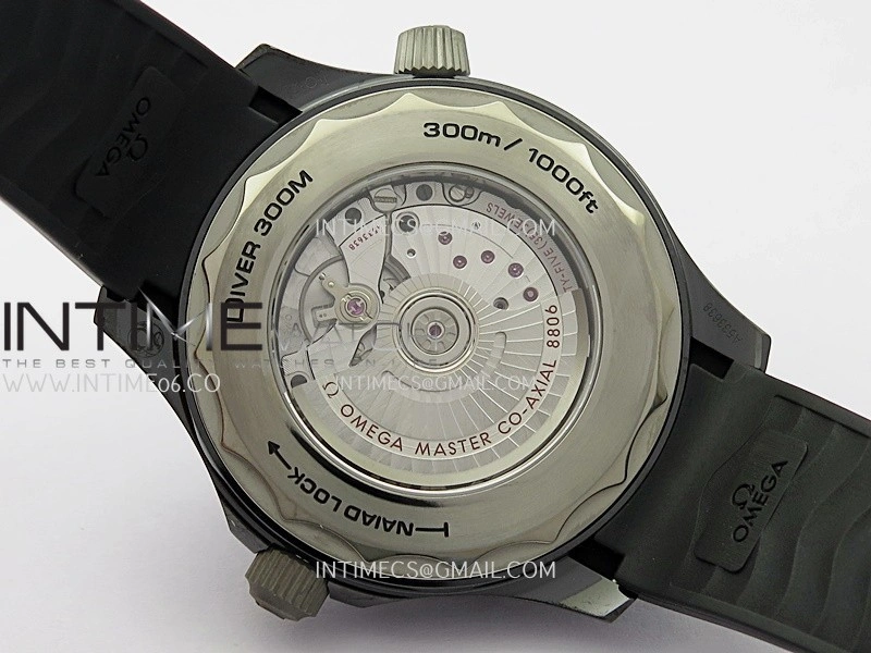 Seamaster Diver 300M Black Ceramic SS ORF 1:1 Best Edition Black Dial On Black Rubber Strap Super Clone Asian 8806
