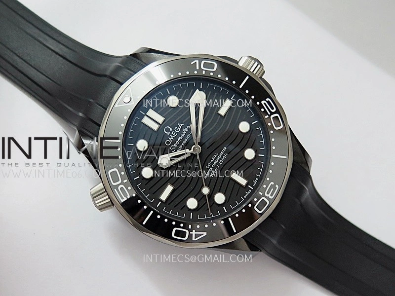 Seamaster Diver 300M Black Ceramic SS VSF 1:1 Best Edition Black Dial On Black Rubber Strap Super Clone Asian 8806