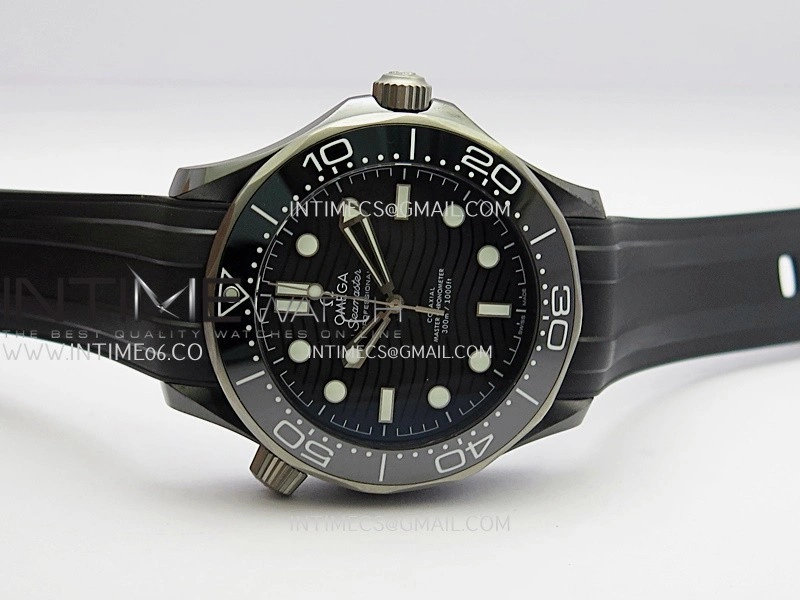 Seamaster Diver 300M Black Ceramic SS VSF 1:1 Best Edition Black Dial On Black Rubber Strap Super Clone Asian 8806