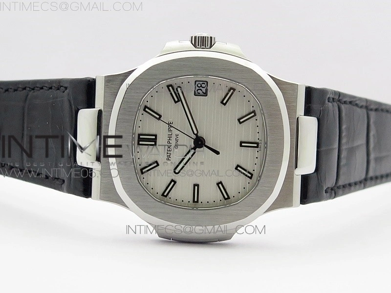 Nautilus Jumbo 5711 Super Replication PPF V4 1:1 Best Edition White Textured Dial on Black Leather Strap PPF324