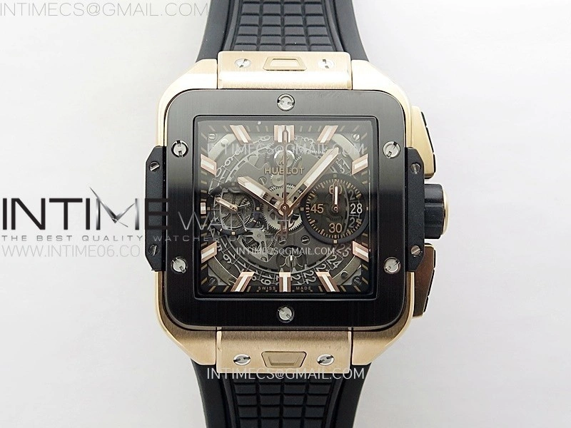 Square Bang Unico 42mm RG Ceramic BBF 1:1 Best Edition Skeleton Dial on Black Rubber Strap A1280