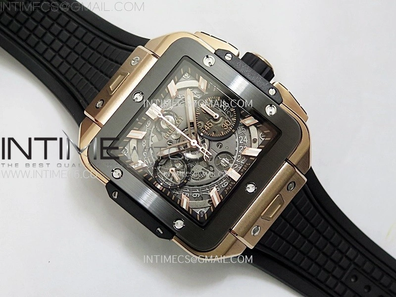 Square Bang Unico 42mm RG Ceramic BBF 1:1 Best Edition Skeleton Dial on Black Rubber Strap A1280