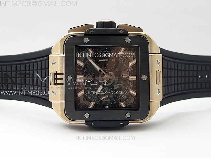Square Bang Unico 42mm RG Ceramic BBF 1:1 Best Edition Skeleton Dial on Black Rubber Strap A1280